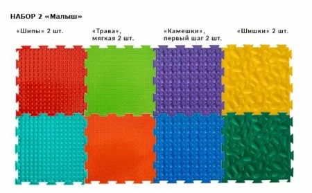 Модульный коврик Орто Набор №2 Малыш (Трава м.-2, Шипы-2,Камешки-2,Шишки-2)*