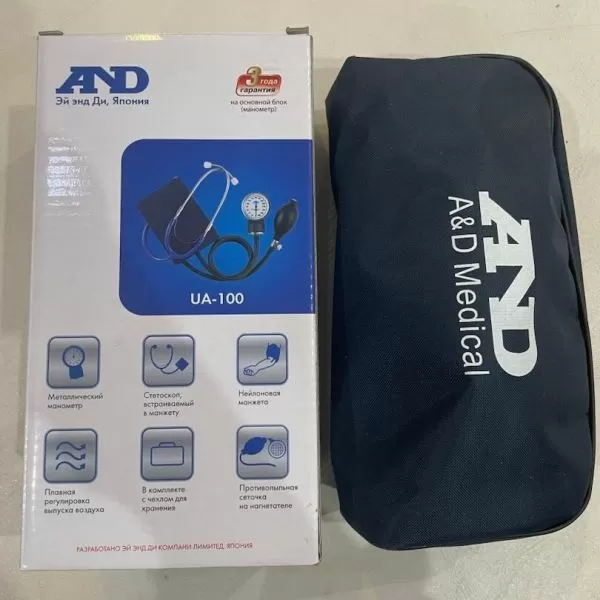 Тонометр механический на плечо AND UA-100 c манжетой 22-32 см и встроенным стетоскопом б/у %