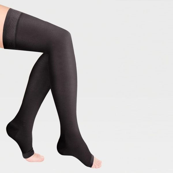 Чулки компрессионные IDEALISTA ID-310 унисекс 1 класс компрессии с открытым носком и гладкой резинкой цвет черный 